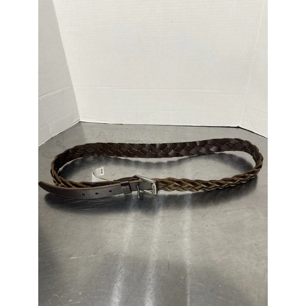 Tommy Bahama Brown Braided Leather Belt Size 44 Woven Casual Men's 1.75